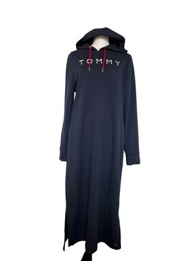 Tommy Hilfiger Medium Hoodie Dress Navy Long Sleeve Logo Maxi Sweatshirt Dress